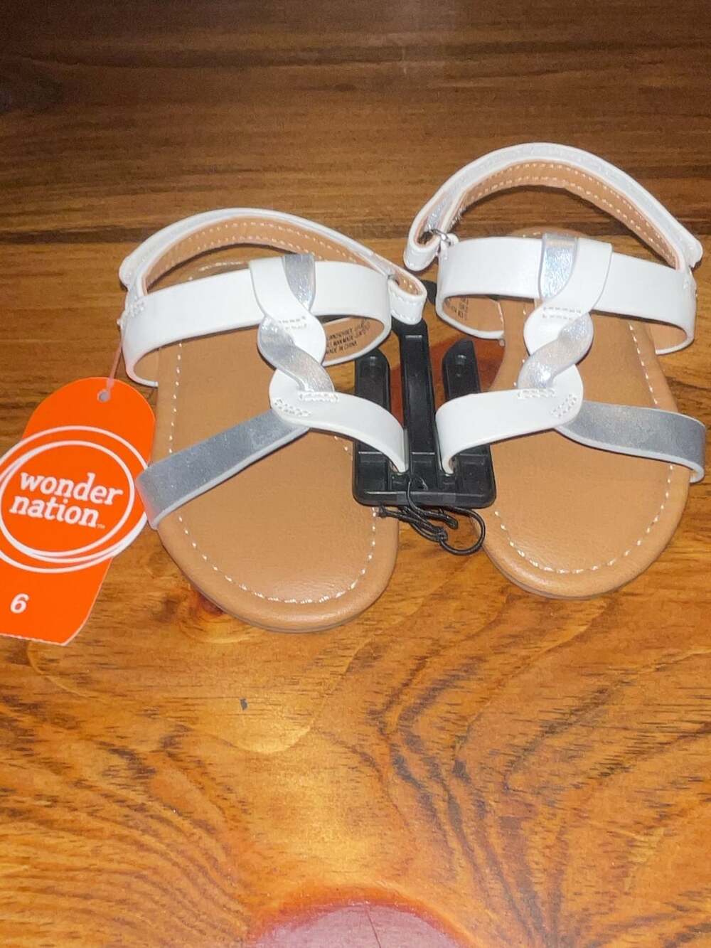 Wonder Nation Toddler Girls White and Silver Braided Sandals Size 6